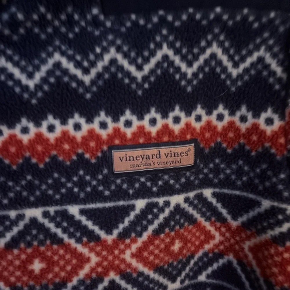 Men's Vineyard Vines Fair Isles Fleece Pullover Sweater 1/4 Zip Blue Red Large